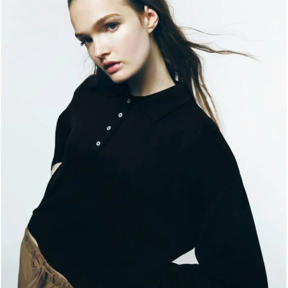 ZARA WOMEN Cotton Polo - Charcoal Size S NEW WITH TAG! - Picture 3 of 6